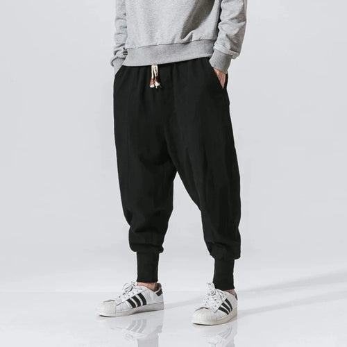 Cotton Linen Drop-Crotch Harem Pants