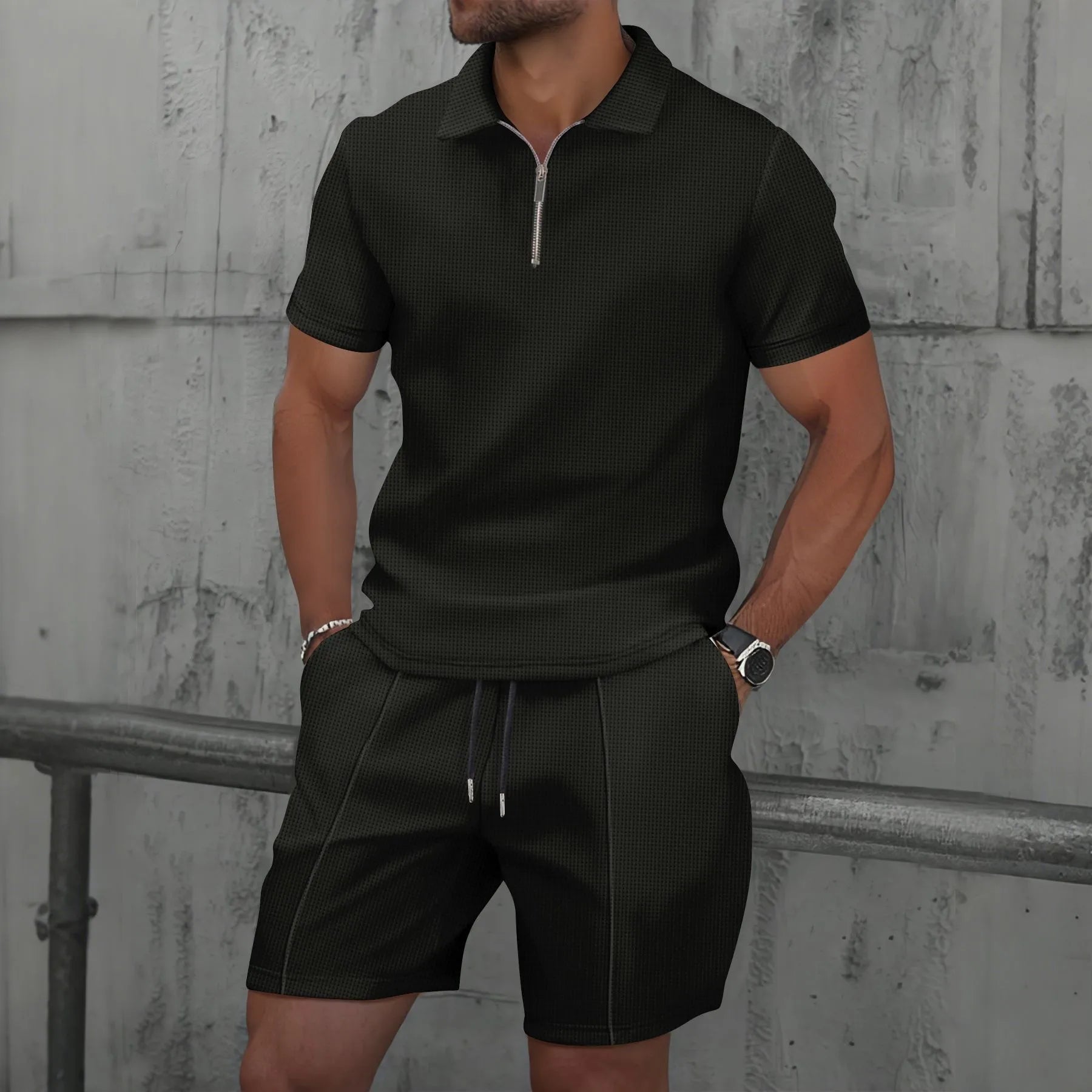 Men's Waffle Two-Piece Suit Shorts Set