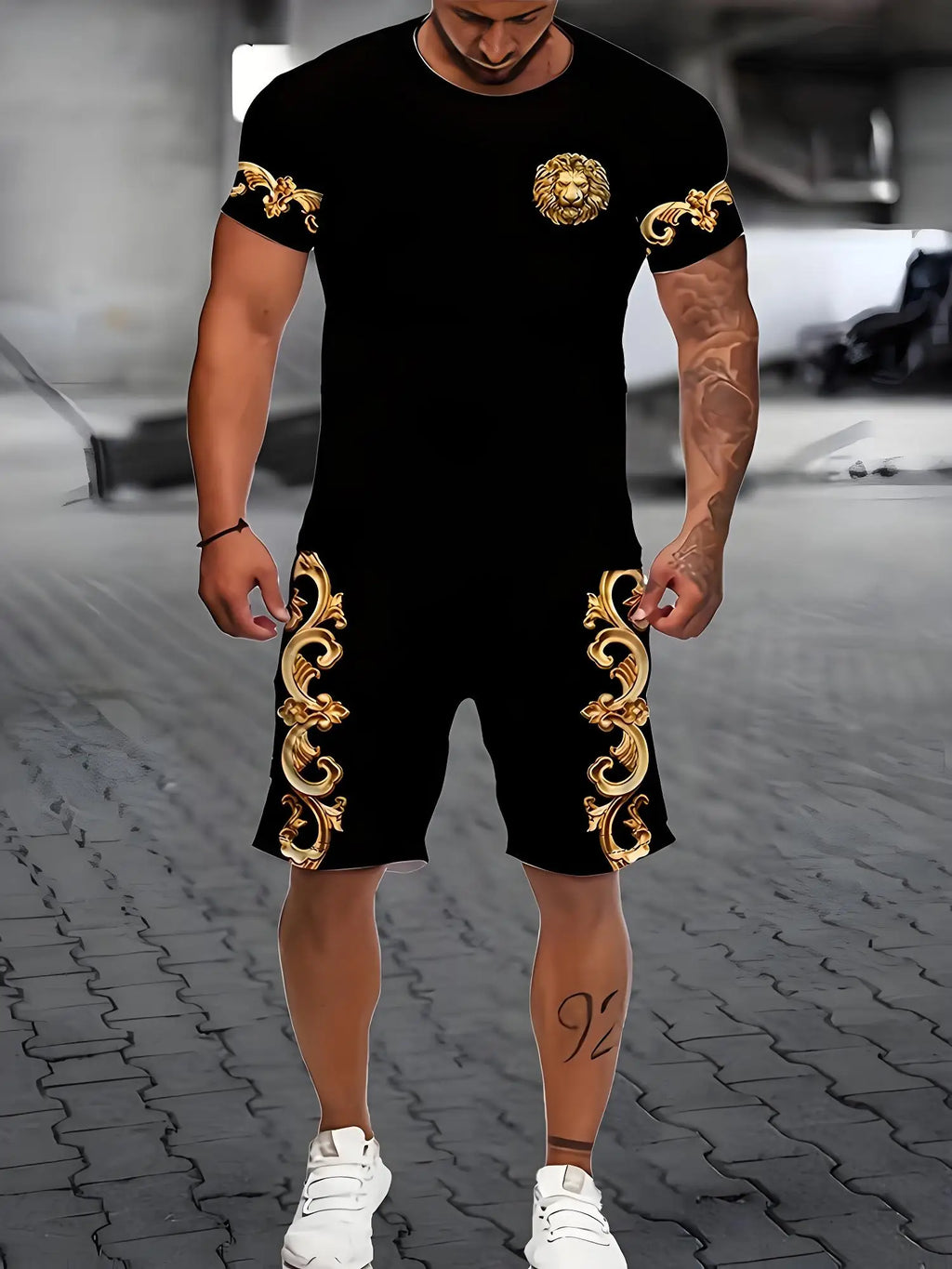 Men's Plus Size Urban Street T-Shirt & Shorts Set