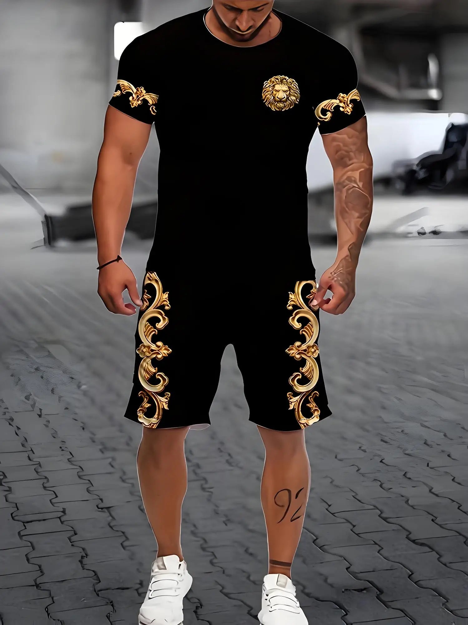 Men's Plus Size Urban Street T-Shirt & Shorts Set