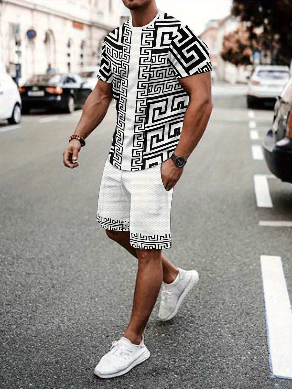Men's Plus Size Urban Street T-Shirt & Shorts Set
