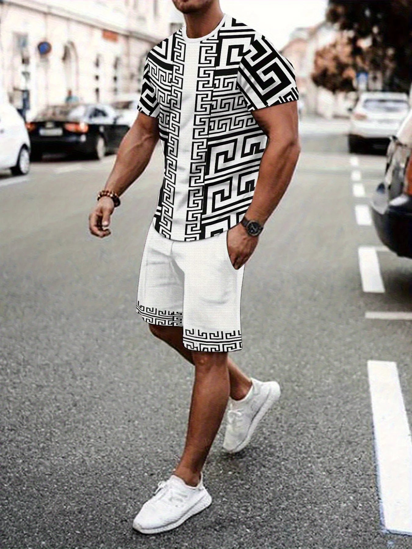 Men's Plus Size Urban Street T-Shirt & Shorts Set