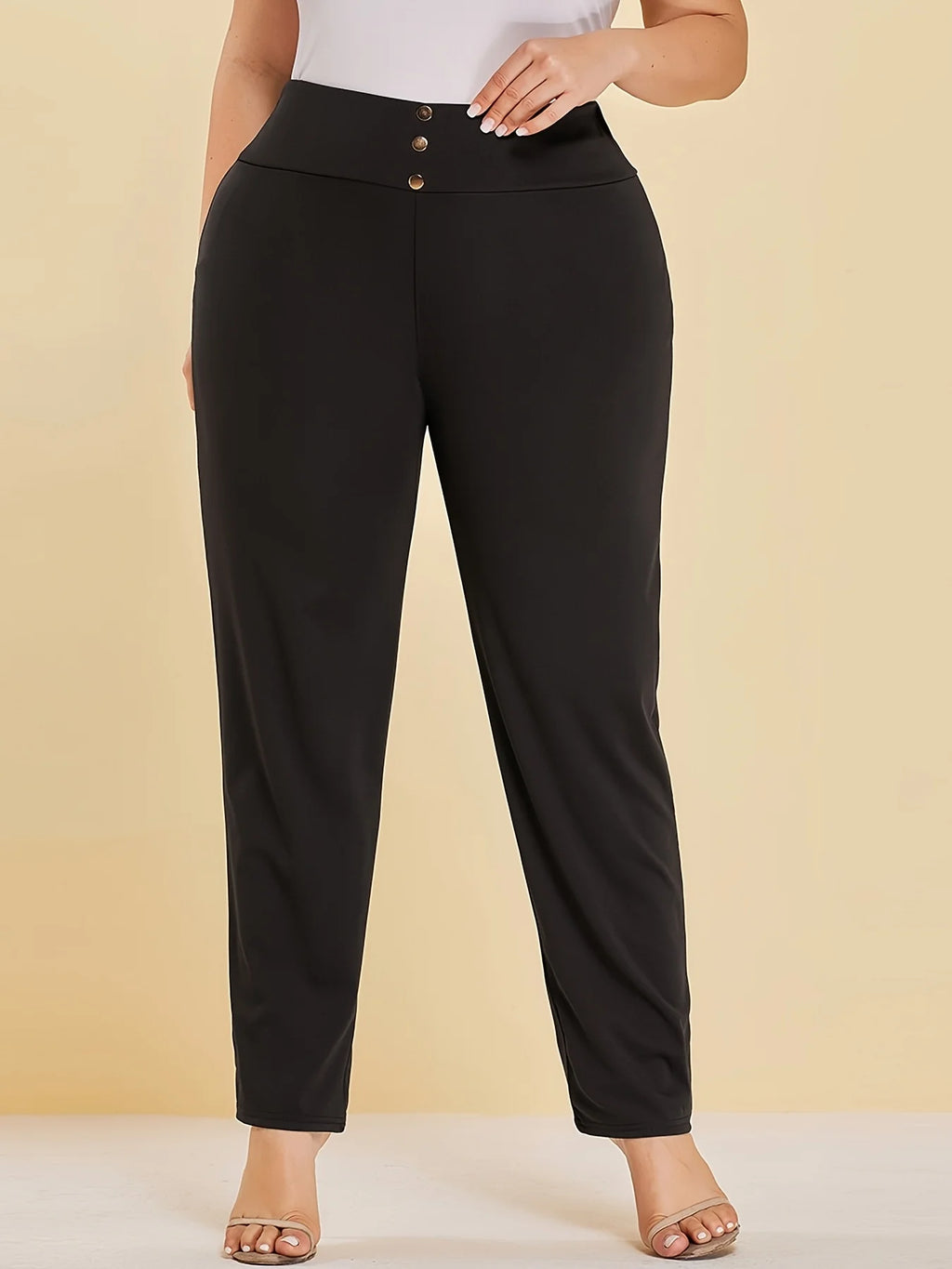 Plus Size Knit Slit Straight Trousers — Women