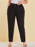 Plus Size Knit Slit Straight Trousers — Women