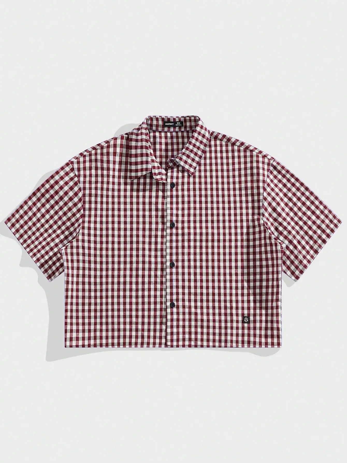 Men Casual Plaid Cropped Short Sleeve Shirt Y2k Street Style
