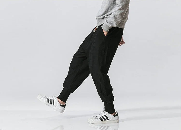 Cotton Linen Drop-Crotch Harem Pants