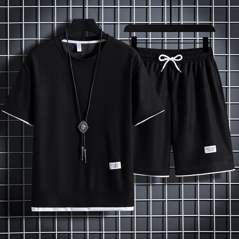 Men's Waffle T-Shirt & Shorts Tracksuit Set