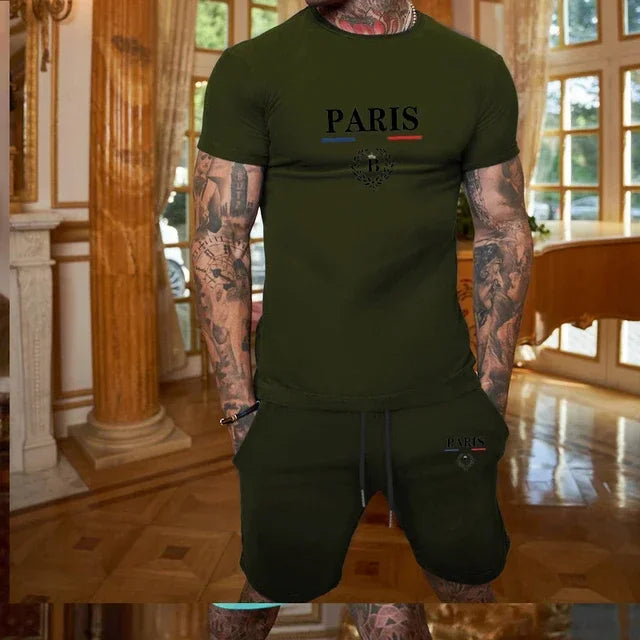 Men's Short Sleeve T-Shirt & Split Shorts Sportswear Set