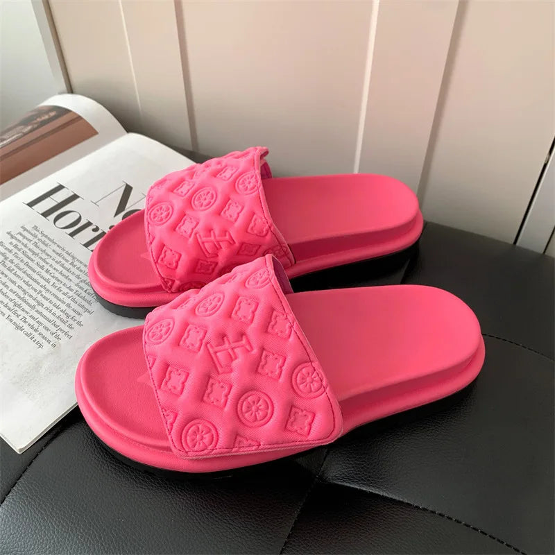 Ladies Magic Sticker Flat Slippers 2025 Summer New Designer Luxury Sandals for Women Elegant Home Flat Slippers Zapatos De Mujer