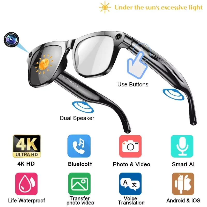 4K Smart AI Bluetooth Sunglasses with Camera