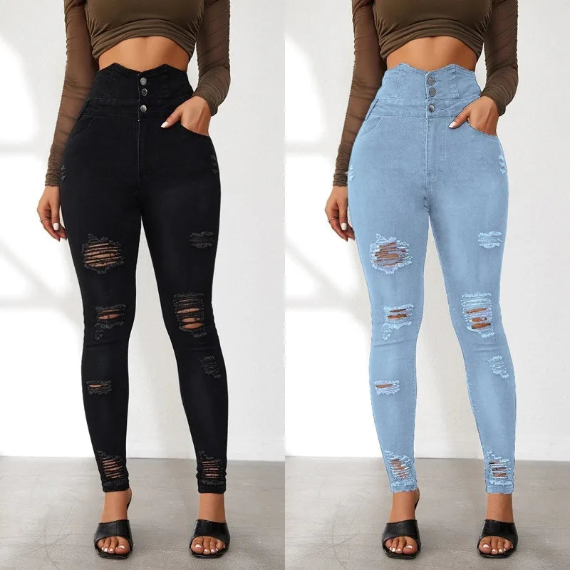High Waist Tie Denim Pencil Pants