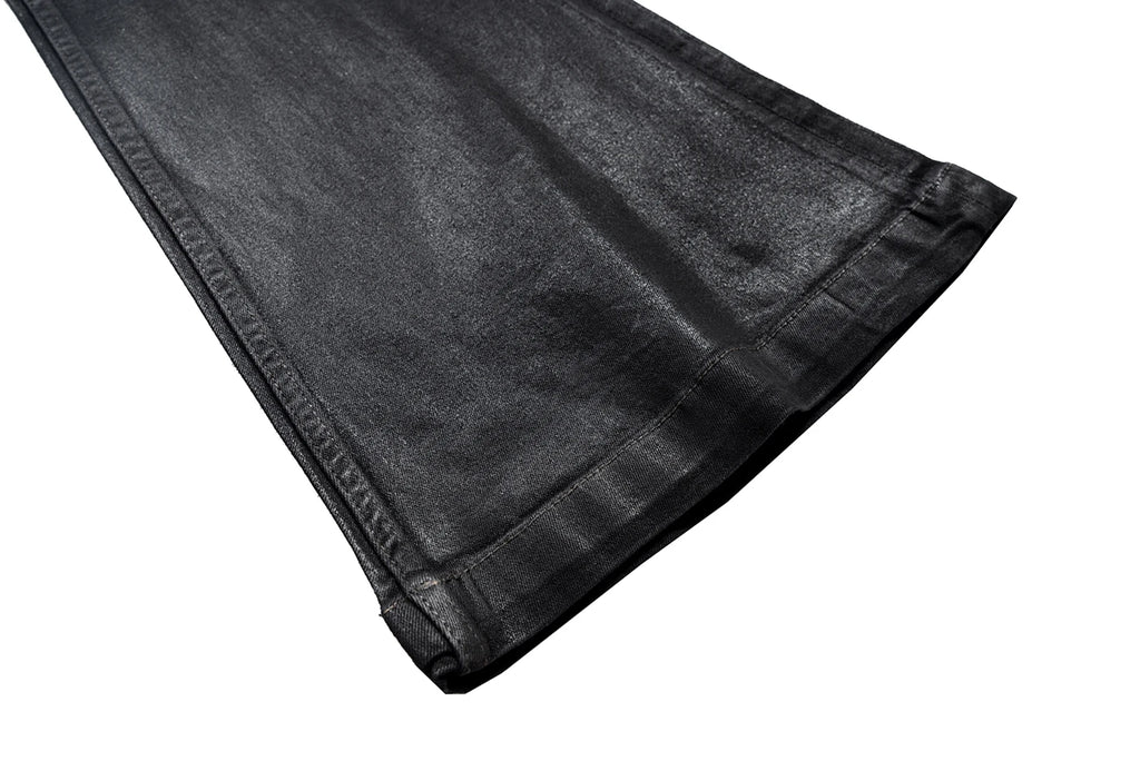 Midnight Flare — Black Wax Leather Stretch Jean