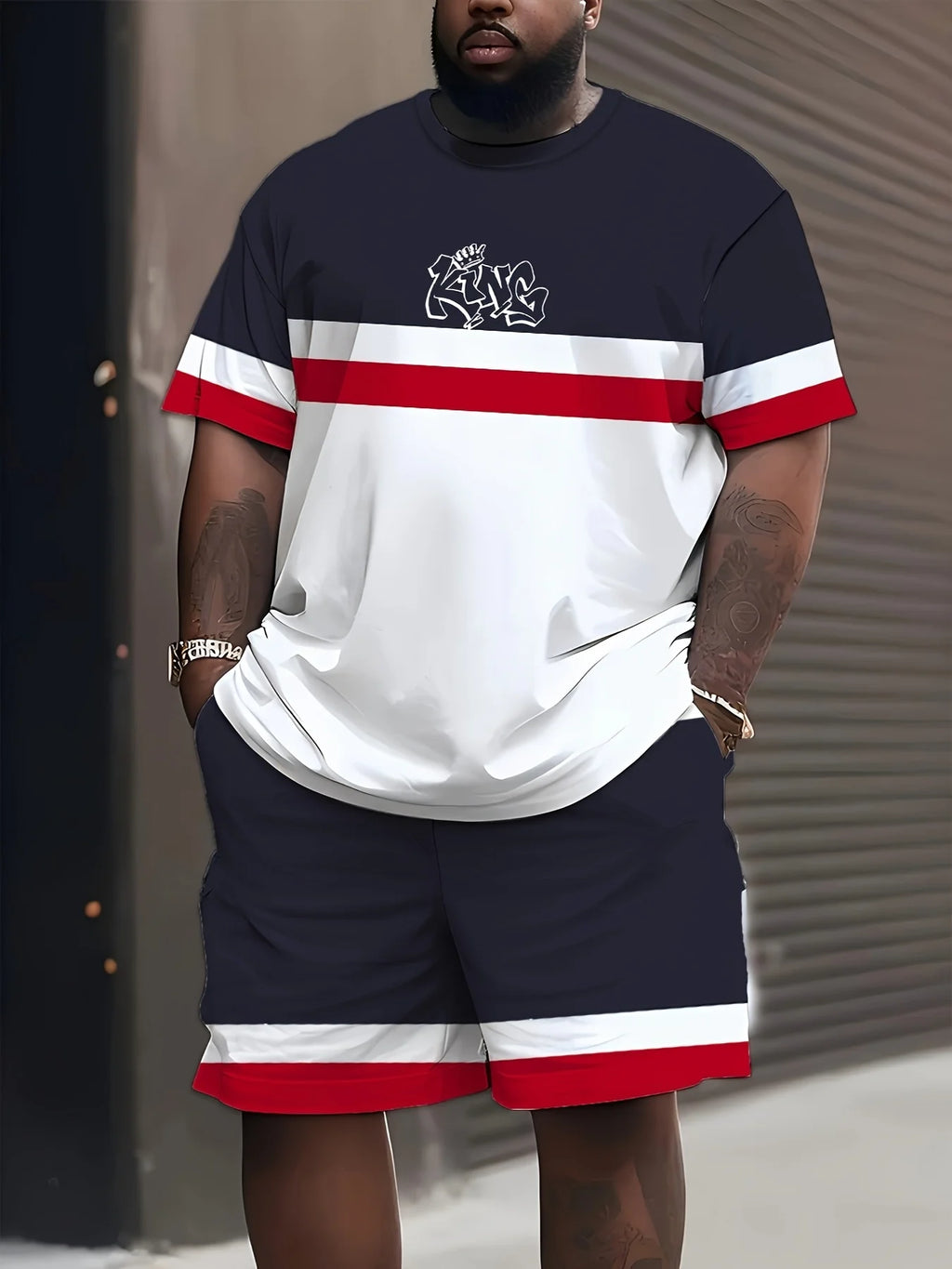 Men's Plus Size Urban Street T-Shirt & Shorts Set