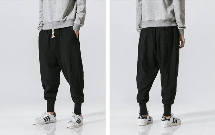 Cotton Linen Drop-Crotch Harem Pants