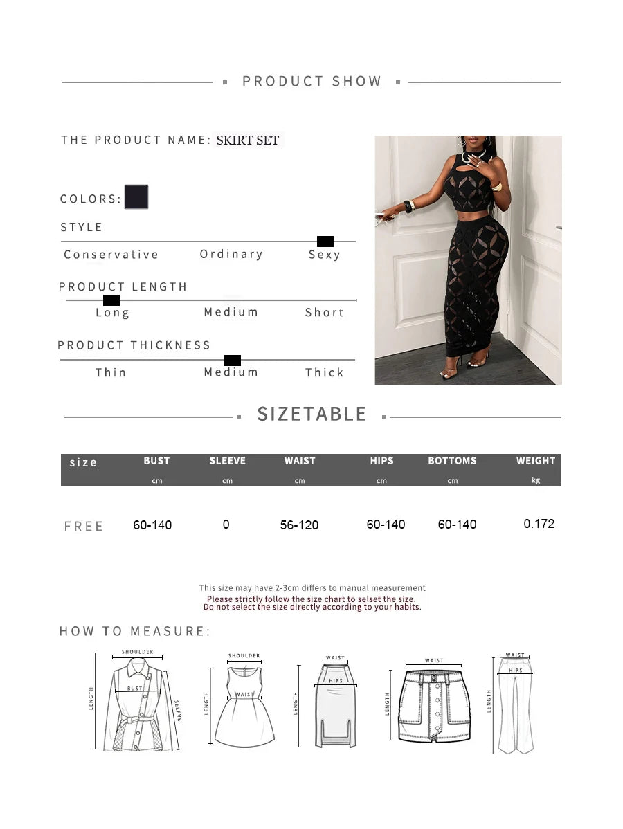 Mesh Crop Tank & Bodycon Mini Skirt Set — Women's Clubwear