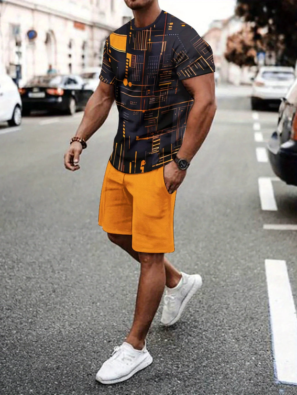 Men's Plus Size Urban Street T-Shirt & Shorts Set