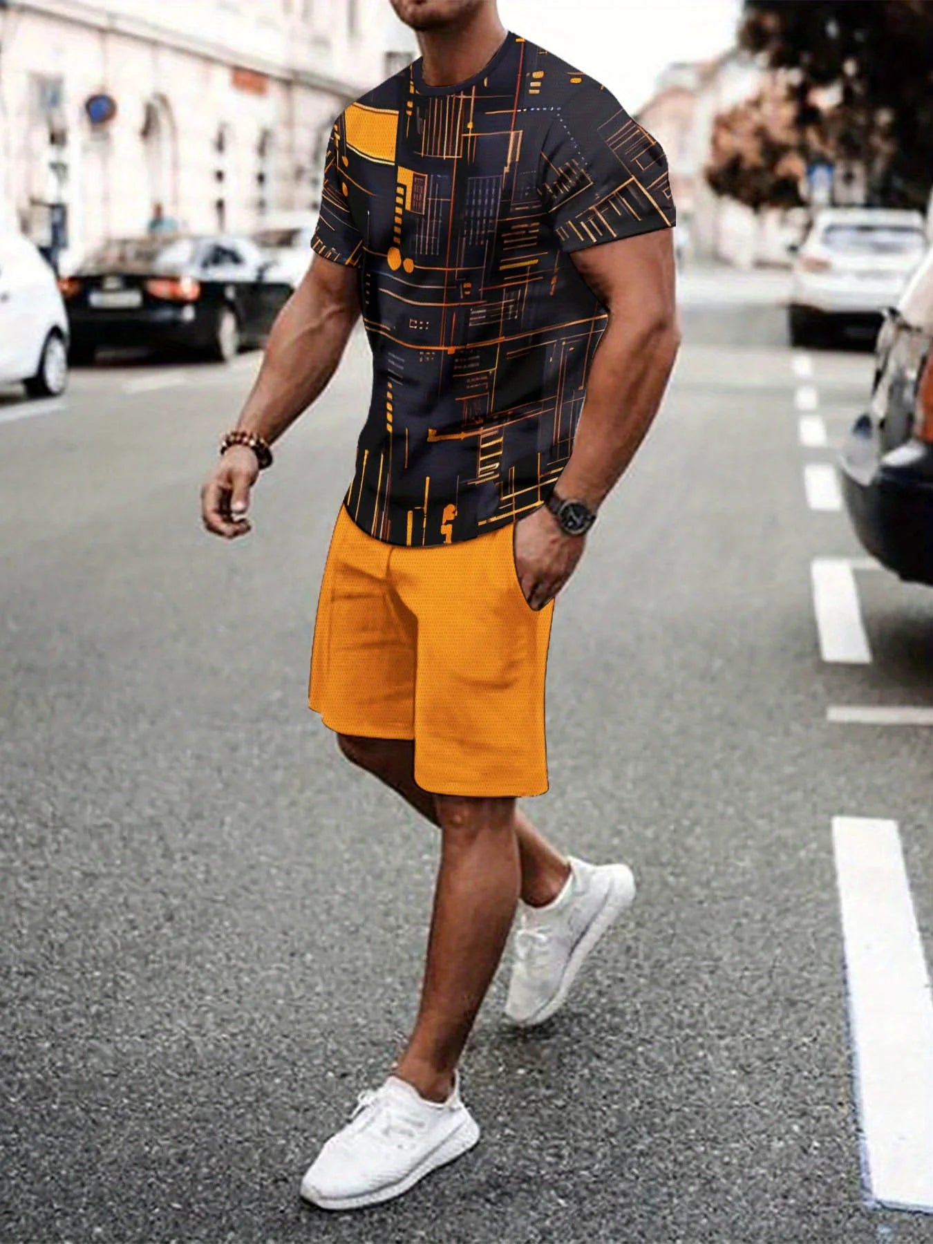 Men's Plus Size Urban Street T-Shirt & Shorts Set