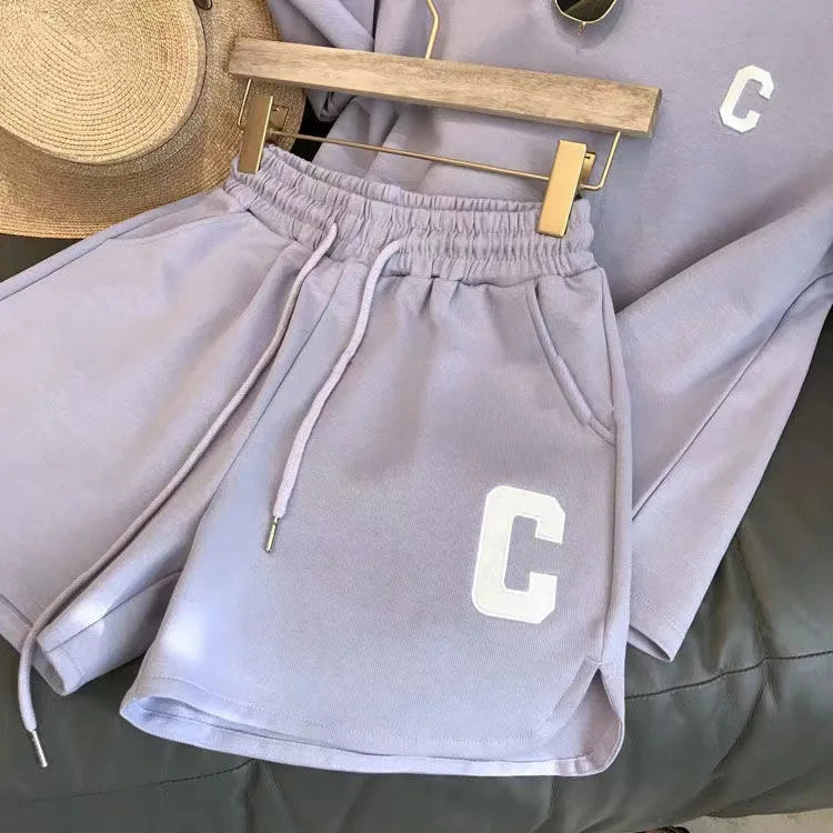 Women's Print Letter T-Shirt & Shorts Two-Piece Set