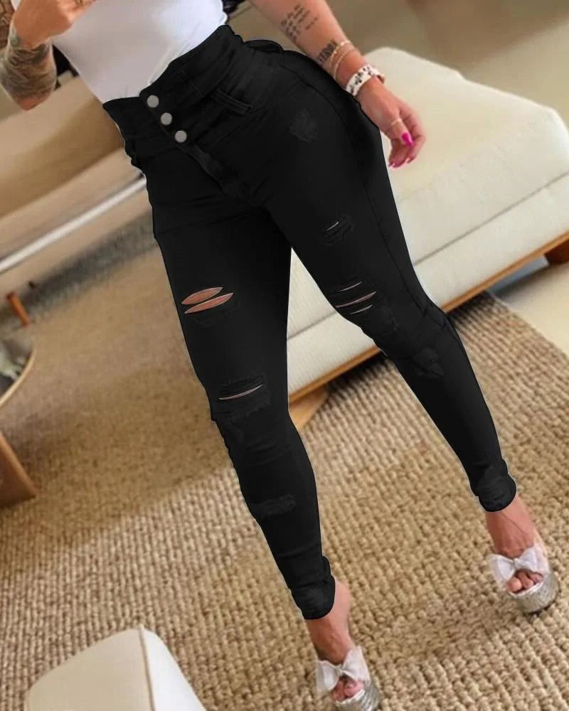 High Waist Tie Denim Pencil Pants