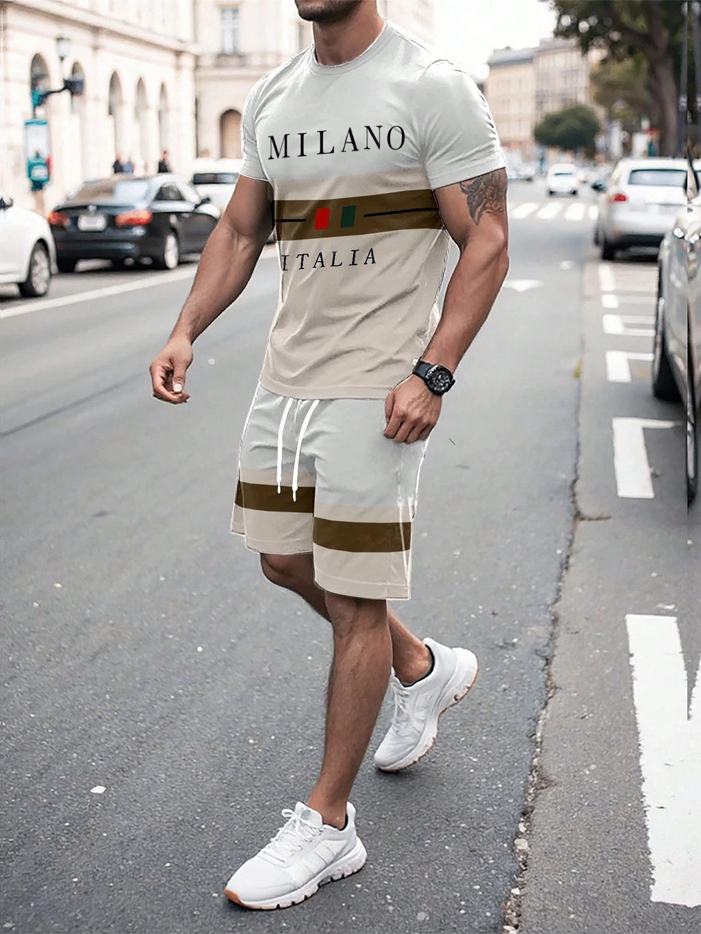 Men's Stripe Letter Print Oversized T-Shirt & Shorts Set