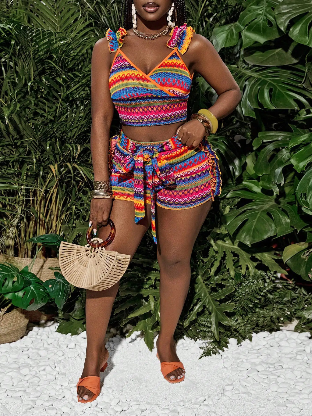 Solid Color Crop Top & Biker Shorts Set — Women's