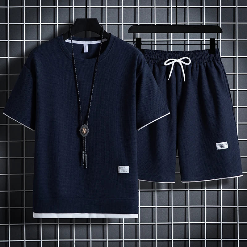 Men's Waffle T-Shirt & Shorts Tracksuit Set