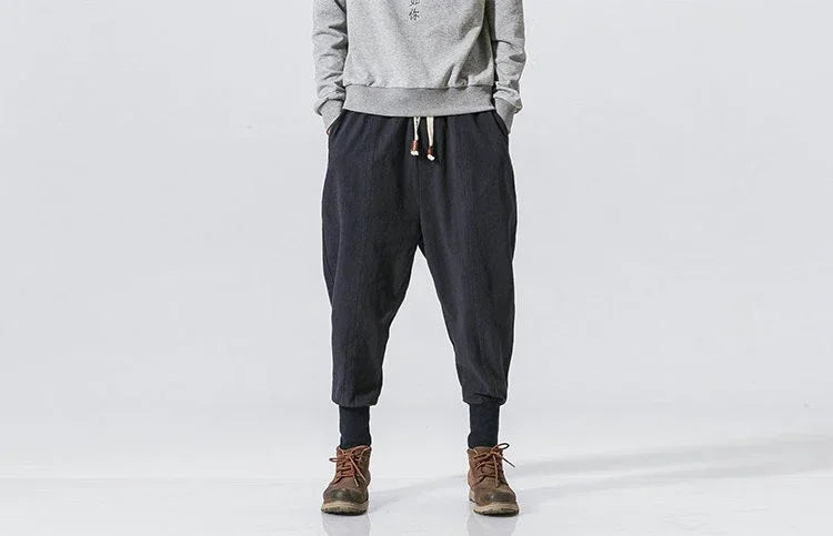 Cotton Linen Drop-Crotch Harem Pants