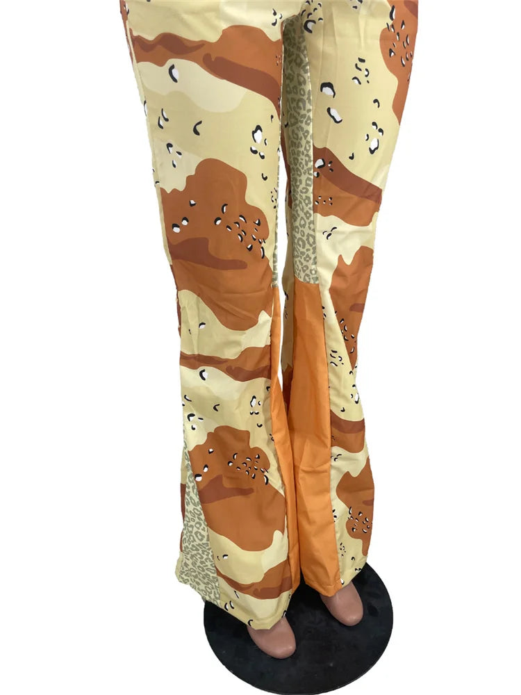 Y2K High Waist Print Flared Cargo Trousers — Women