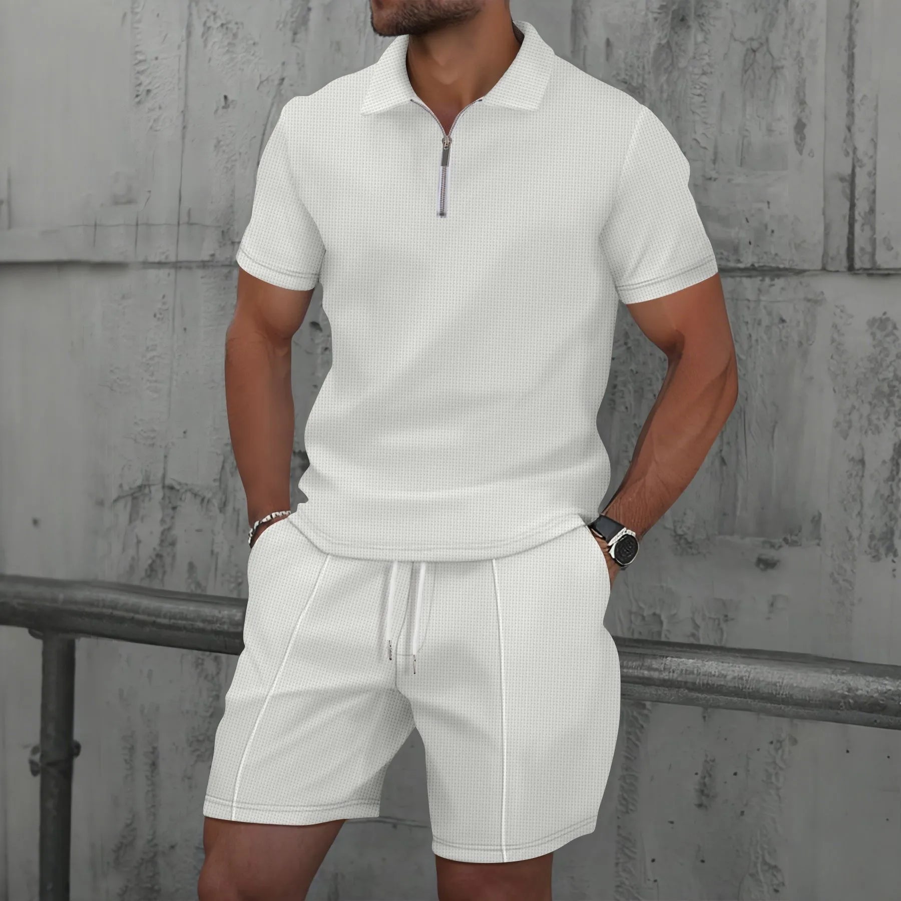 Men's Waffle Two-Piece Suit Shorts Set