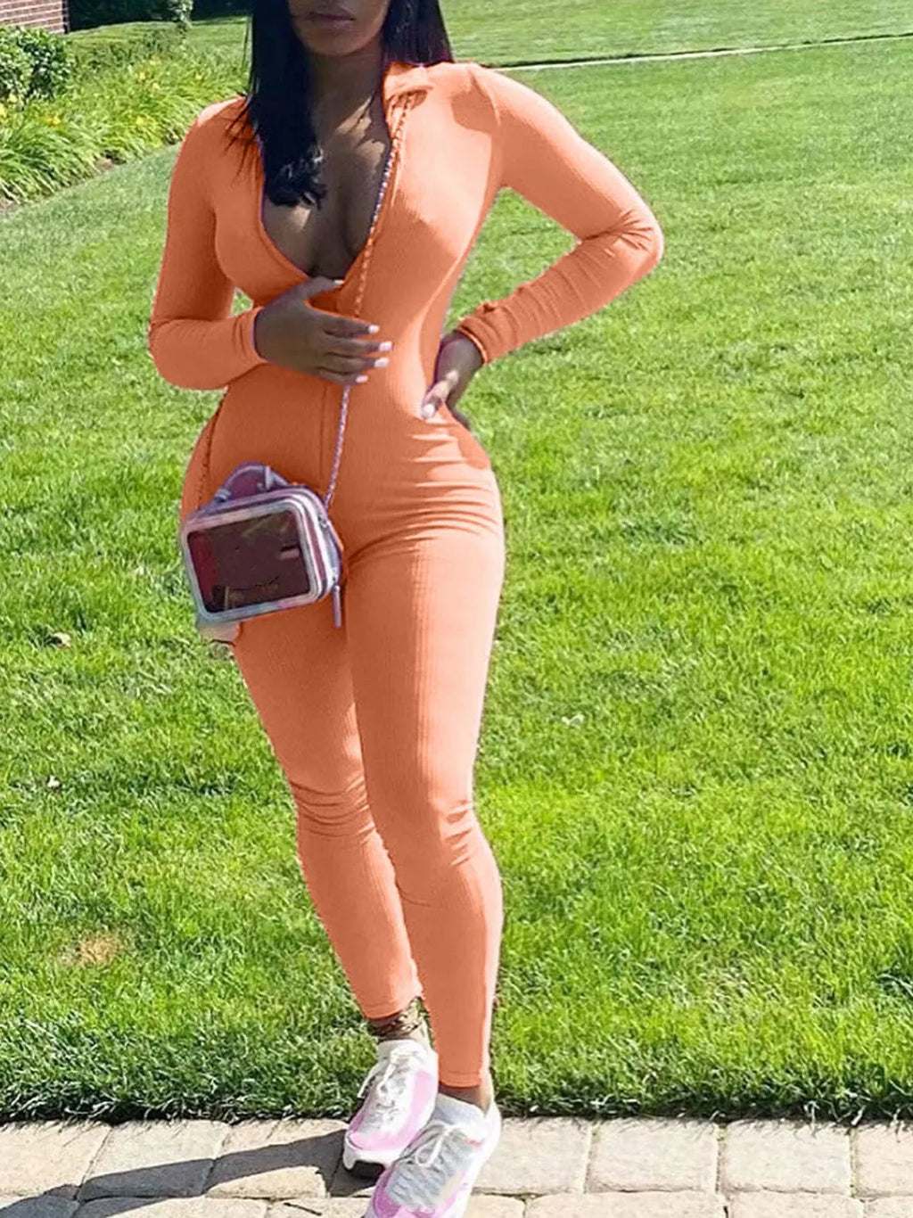 Knit Bodycon Long Sleeve Jumpsuit — Women's