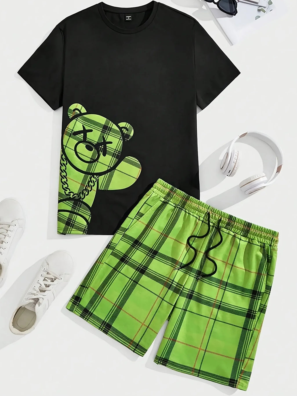 Men's Hip-Hop Bear Print Quick-Dry Sports Set