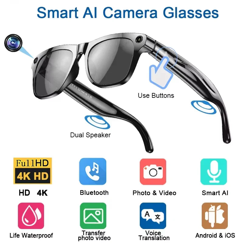 4K Smart AI Bluetooth Sunglasses with Camera