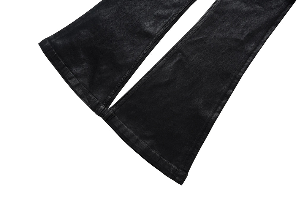Midnight Flare — Black Wax Leather Stretch Jean