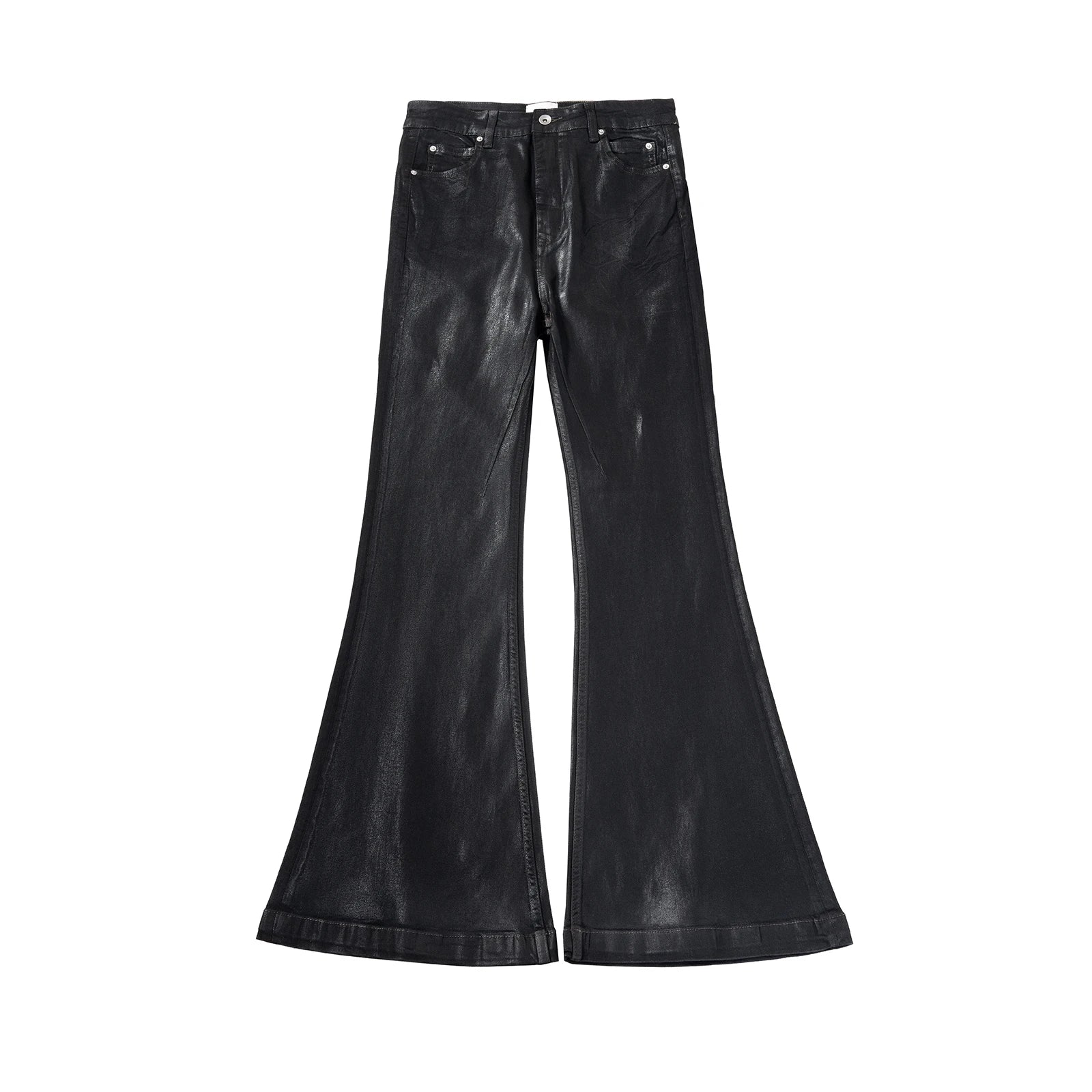Midnight Flare — Black Wax Leather Stretch Jean