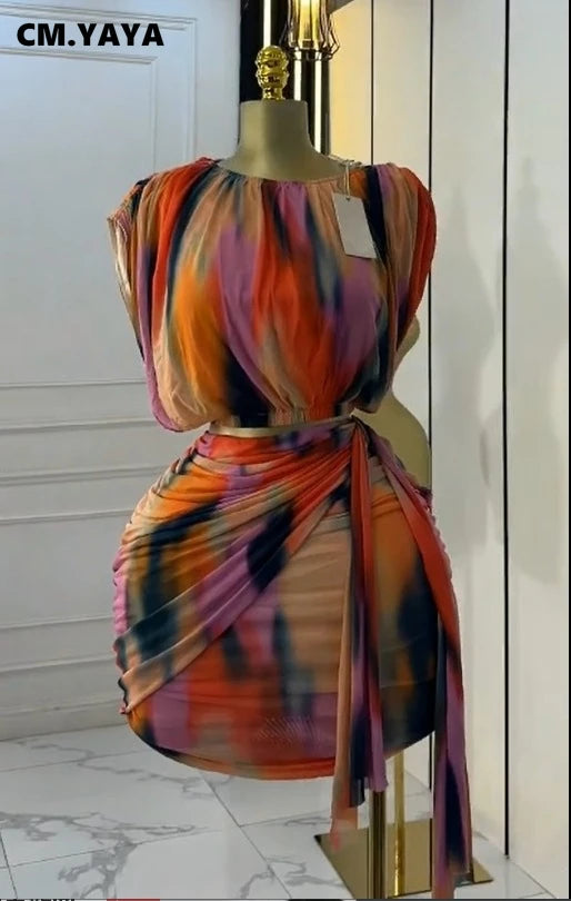 Tie Dye Ruched T-Shirt & Mini Skirt Set