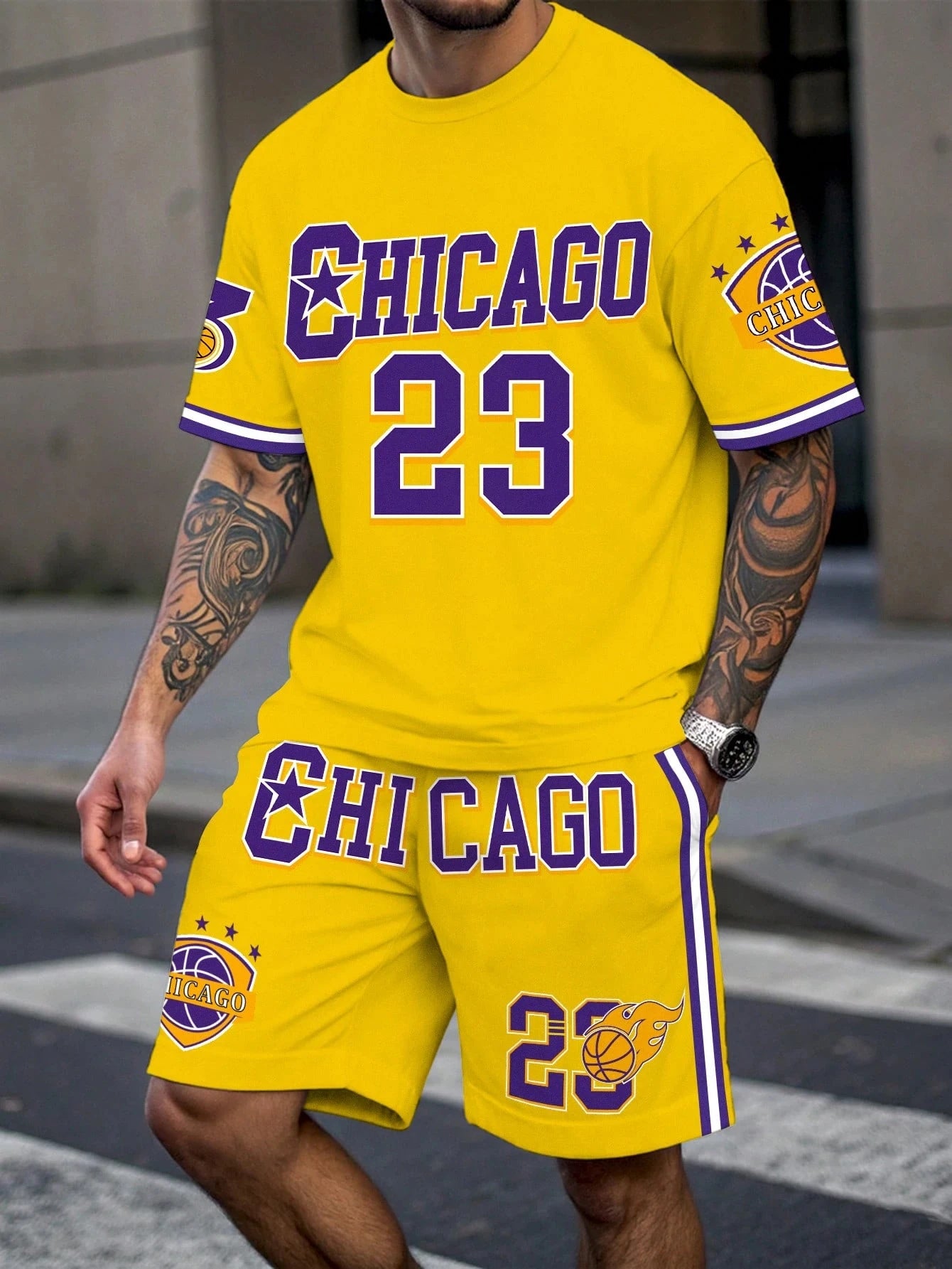 Men's Letter Print Basketball Sports T-Shirt & Shorts Set