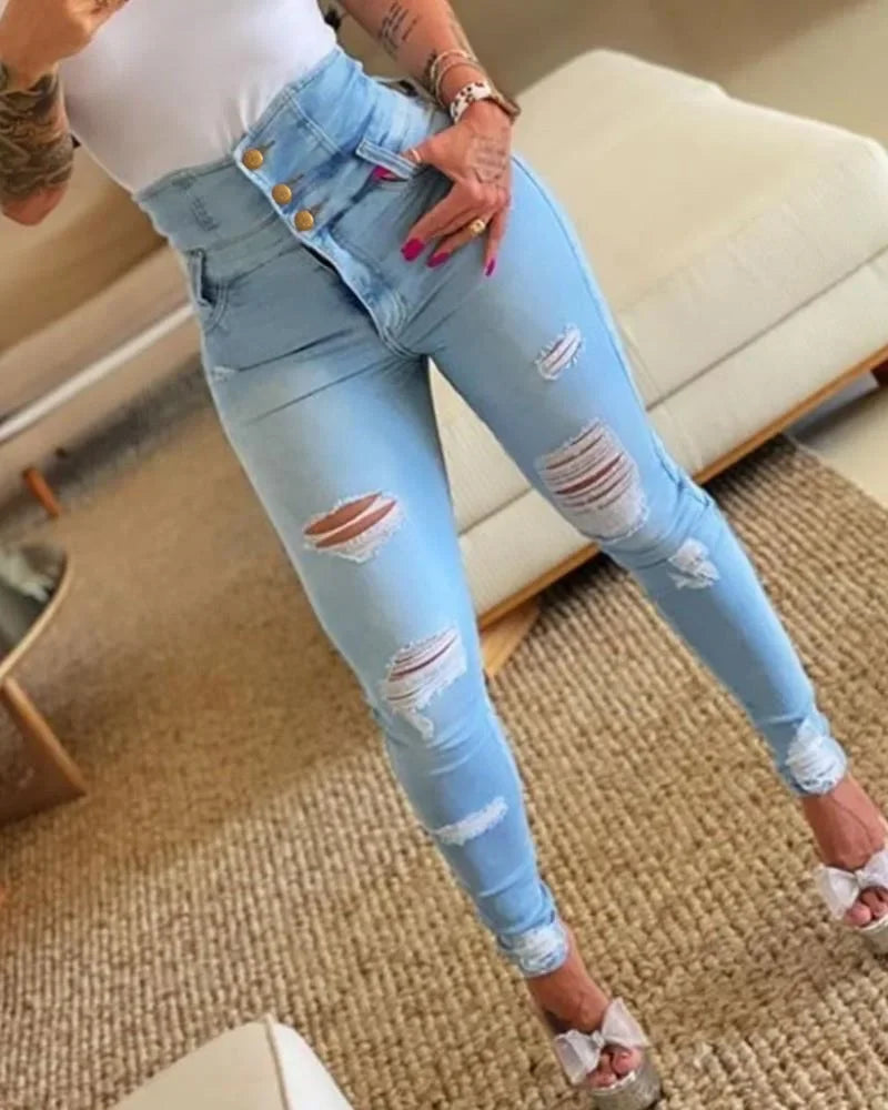 High Waist Tie Denim Pencil Pants