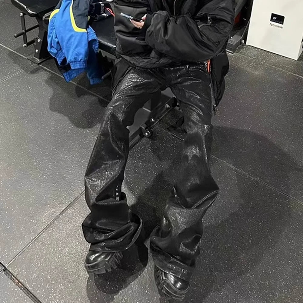 Midnight Flare — Black Wax Leather Stretch Jean