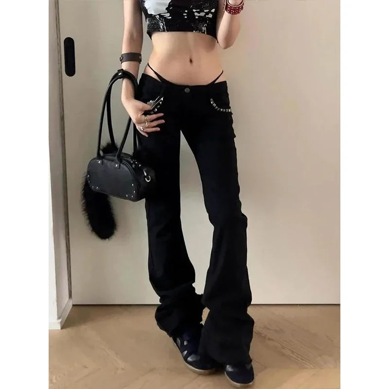Black Low Rise Flare Jeans