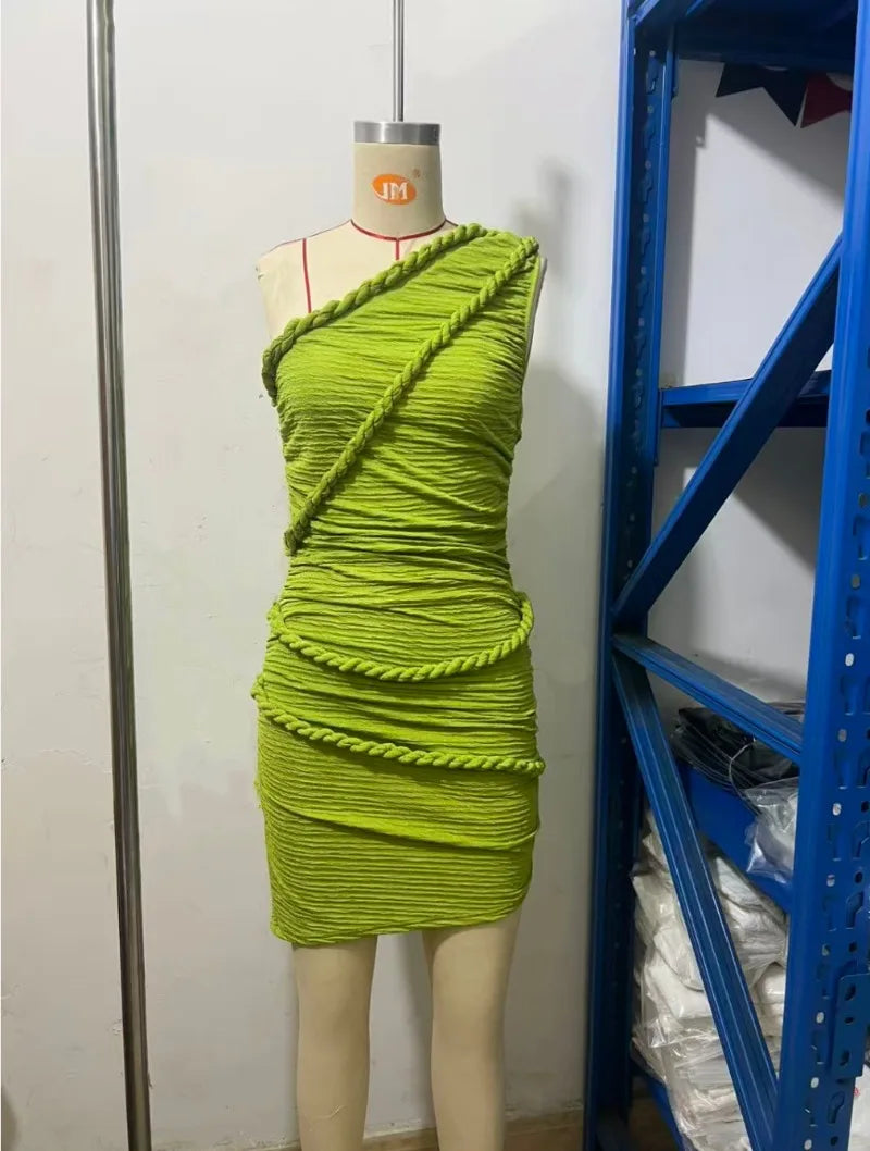 One Shoulder Ruched Bodycon Mini Dress