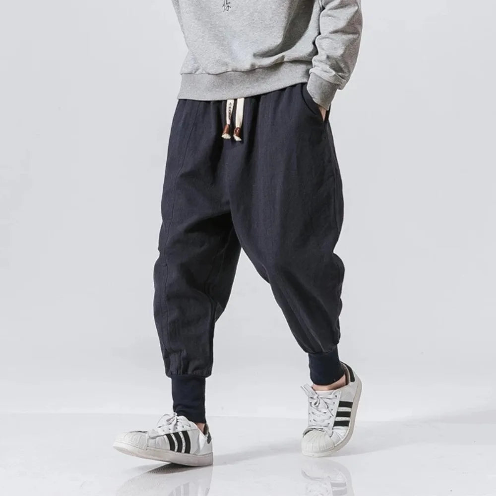 Cotton Linen Drop-Crotch Harem Pants