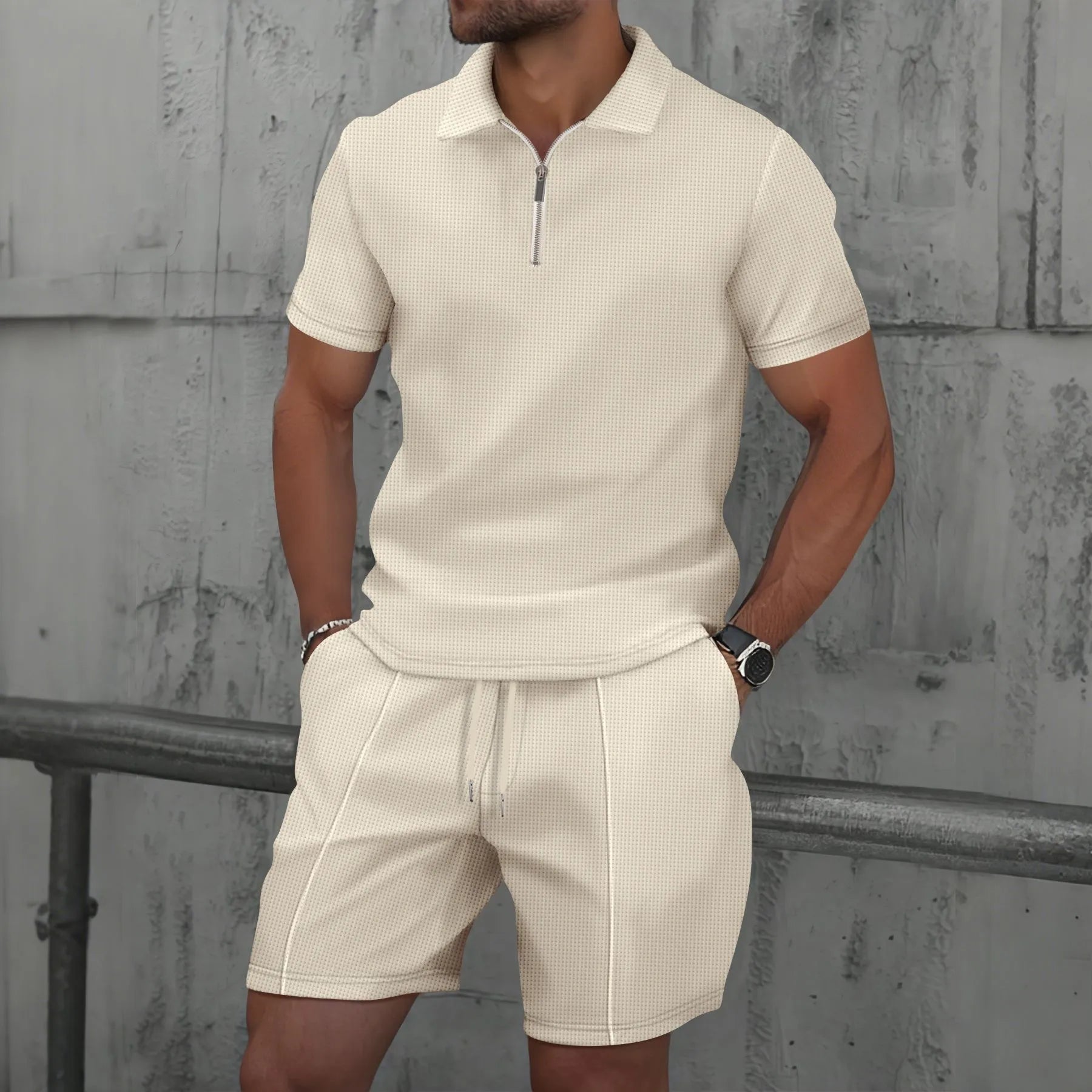 Men's Waffle Two-Piece Suit Shorts Set