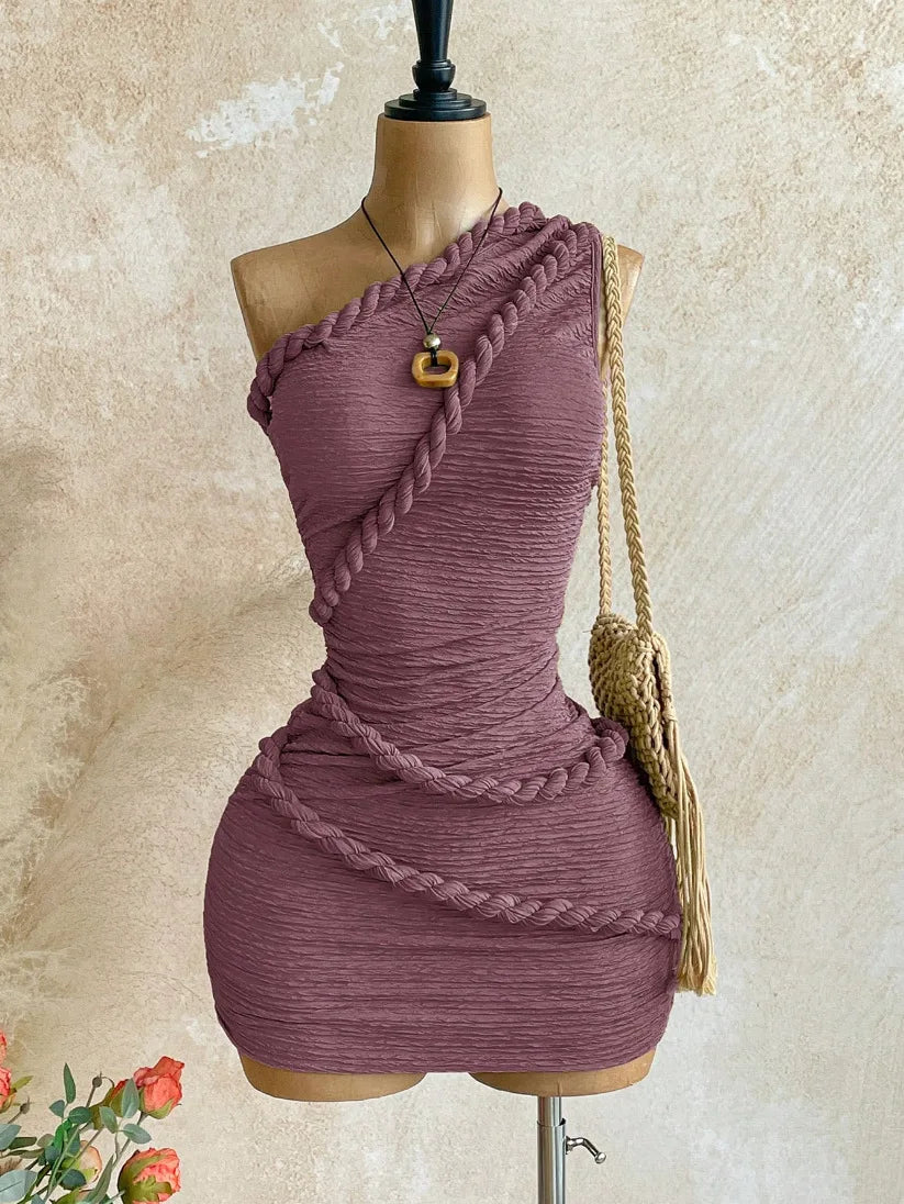 One Shoulder Ruched Bodycon Mini Dress