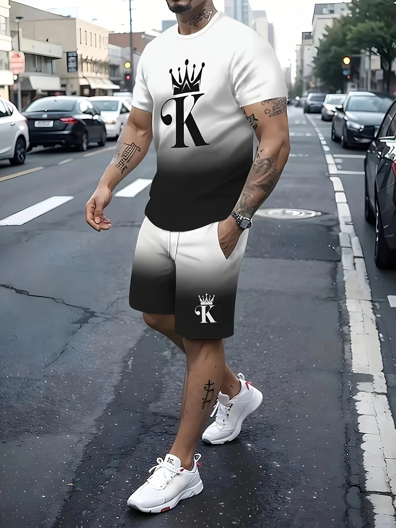 Men's Stripe Letter Print Oversized T-Shirt & Shorts Set