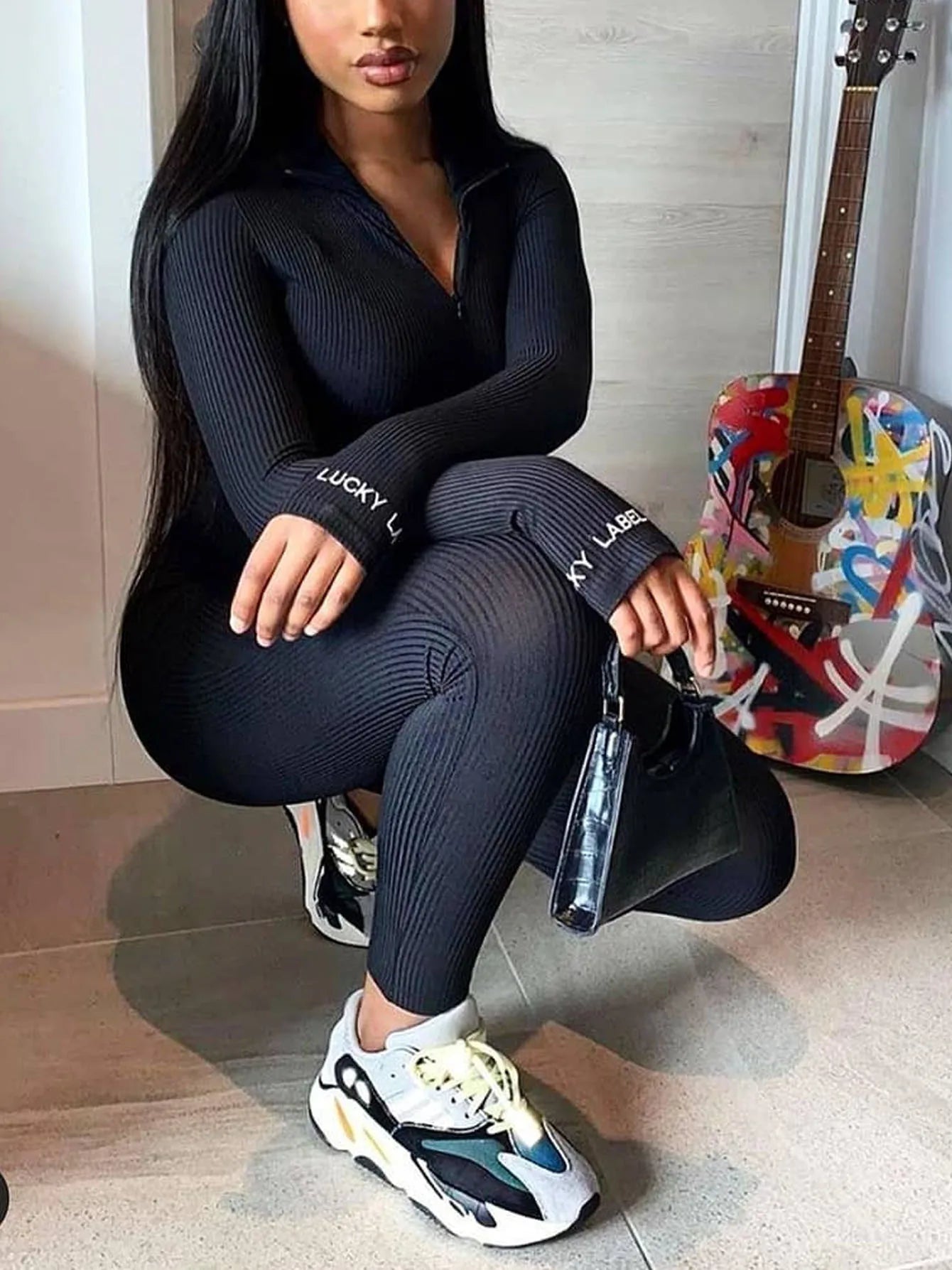 Knit Bodycon Long Sleeve Jumpsuit — Women's