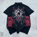Comic Print Y2K Black Polo Tee