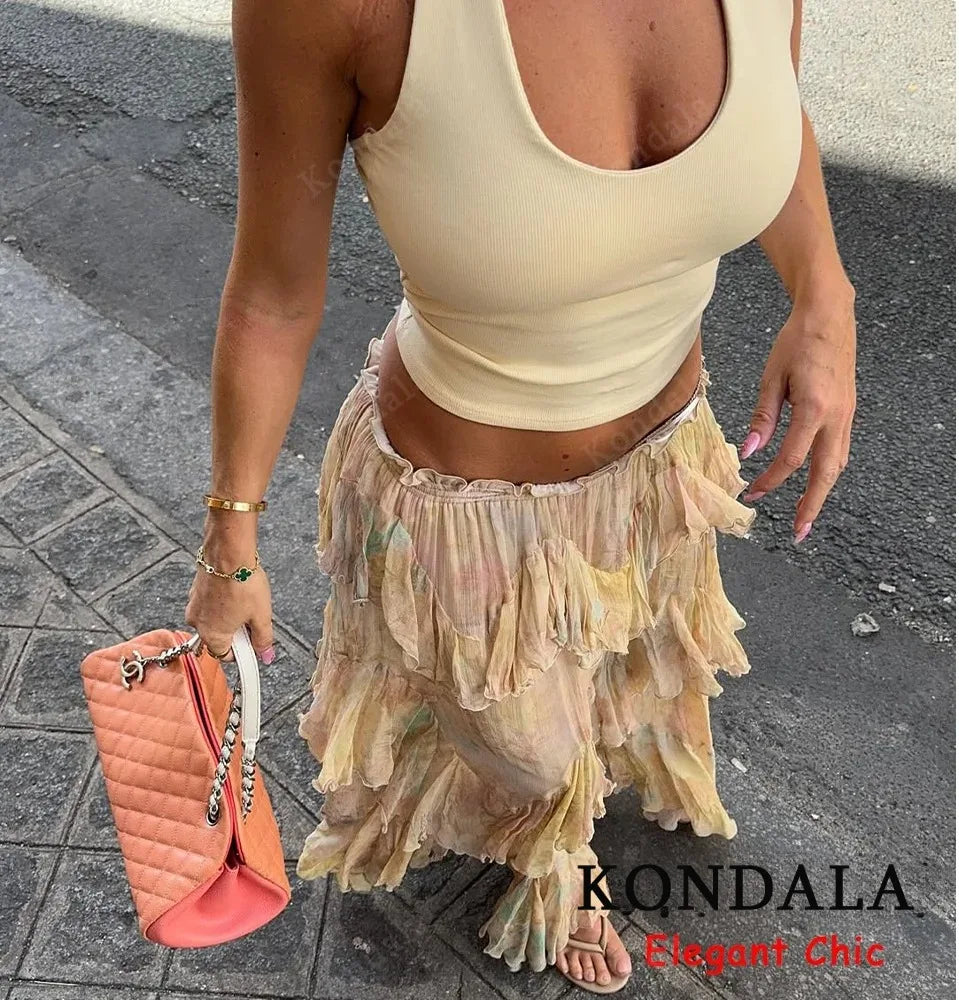 Gradient Tiered Ruffle Maxi Skirt — Women's Boho