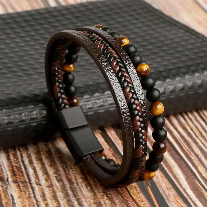Tiger Stack — Multilayer Tiger Eye Leather Bracelet
