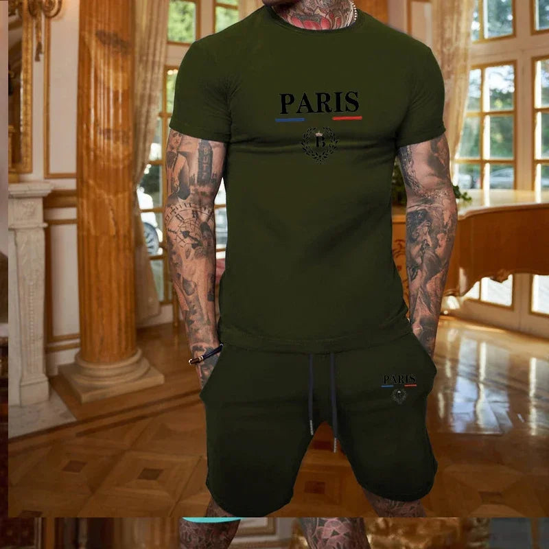 Men's Short Sleeve T-Shirt & Split Shorts Sportswear Set
