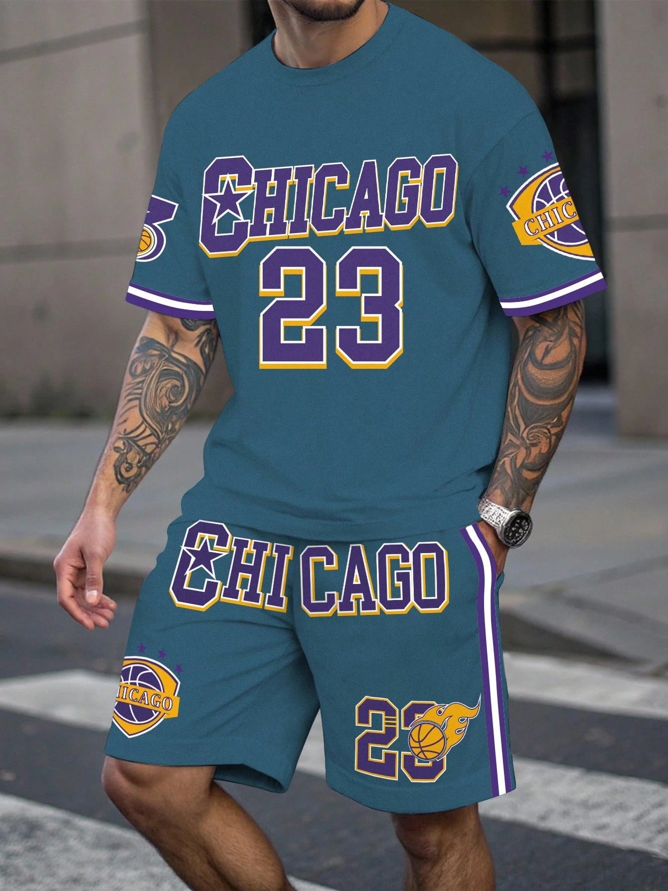 Men's Letter Print Basketball Sports T-Shirt & Shorts Set